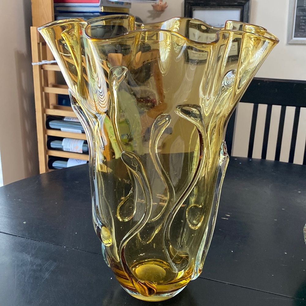 1950s Tall Amber Art Glass Vase in the Style of Empoli Glass